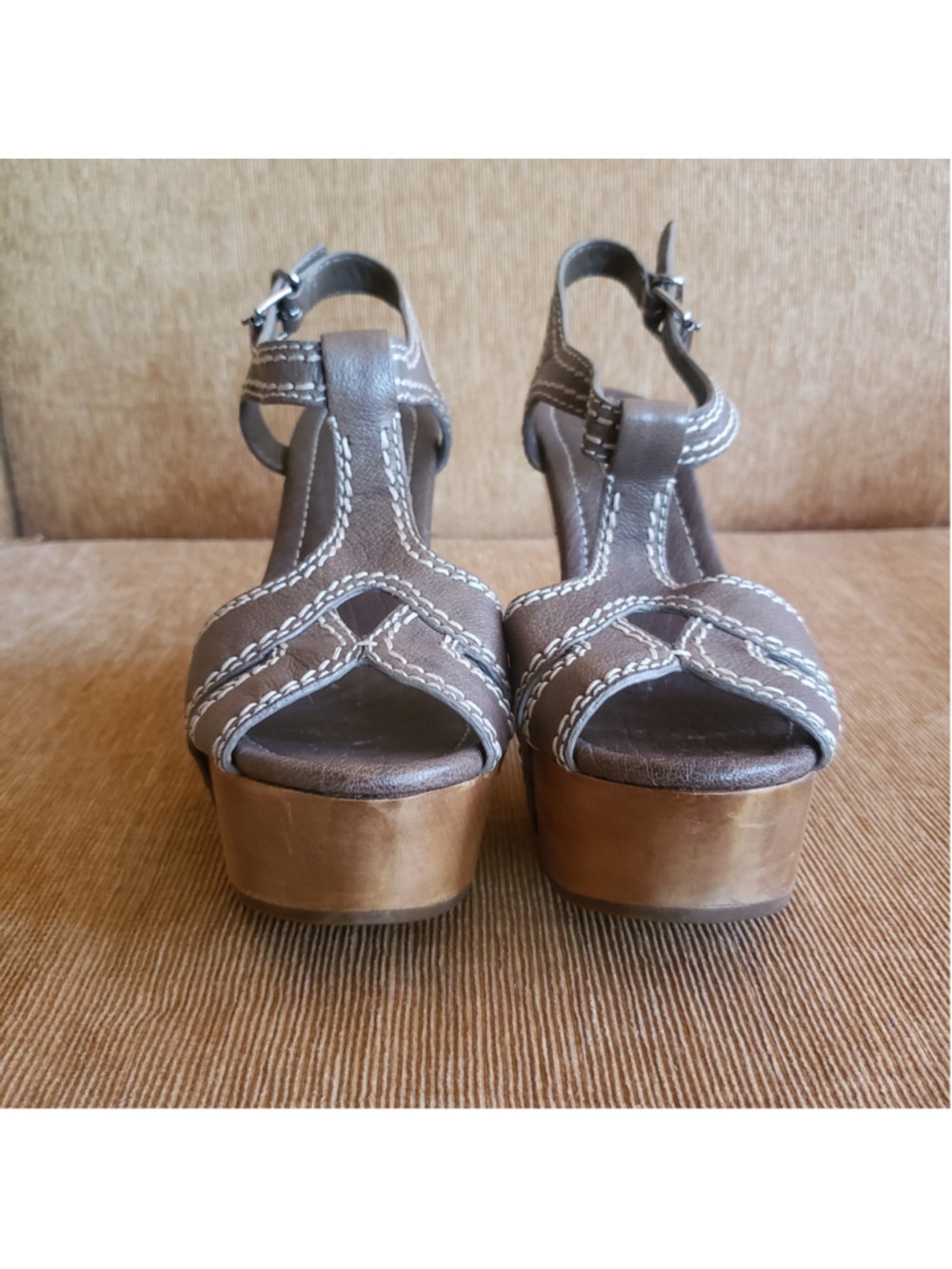 Women's Miu Miu Brown Leather Platform Sandals Size 39 - Picture 4 of 10